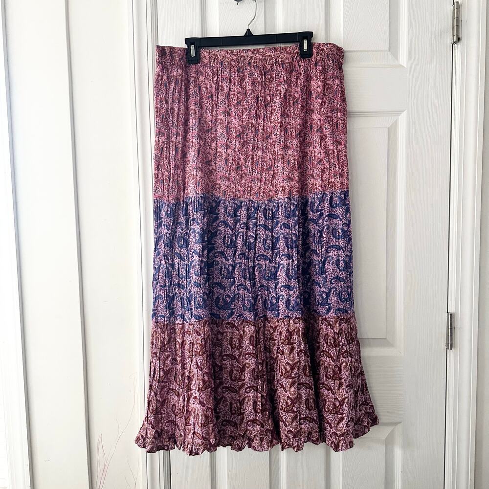 Calypso Christiane Celle NWT Pink Purple Red Tiered Colorblock Cotton Skirt OS